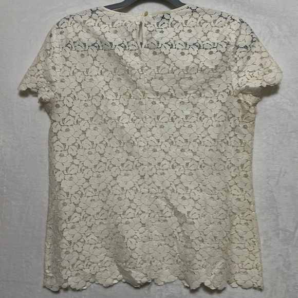 Talbots Women’s Cream Floral Lace Sheer Short Sleeve Blouse Size 4 - Picture 4 of 6